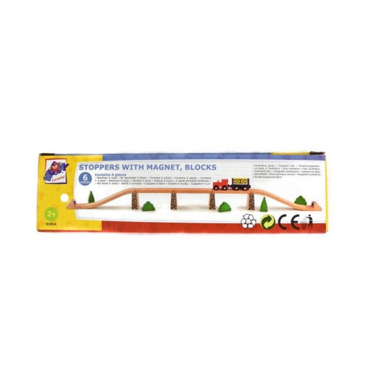 Set 4 Piloni sustinere pod din lemn si 2 Tampoane Opritoare magnetice