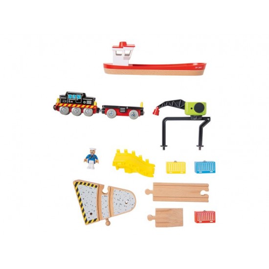 Set Port  Trenulet Macara mare si Vapor cu containere 12 piese