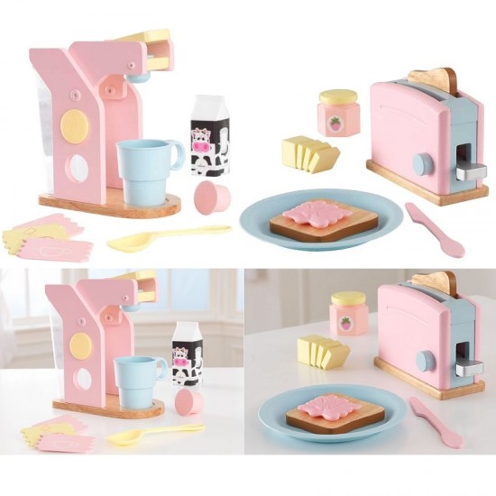 Set de jucarie Expresor Cafea si Toaster Pastel expresso din lemn Kidkraft