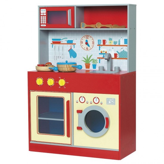 Bucatarie din lemn Red Kitchen Lets Cook OnlyToys