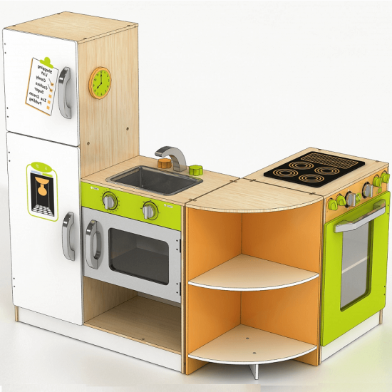 Bucatarie modulara din lemn de joaca copii cu 4 piese interschimbabile-Deluxe Grande Cuisine Modular Wooden Play Kitchen Acooltoy 