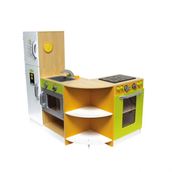 Bucatarie modulara din lemn de joaca copii cu 4 piese interschimbabile-Deluxe Grande Cuisine Modular Wooden Play Kitchen Acooltoy 