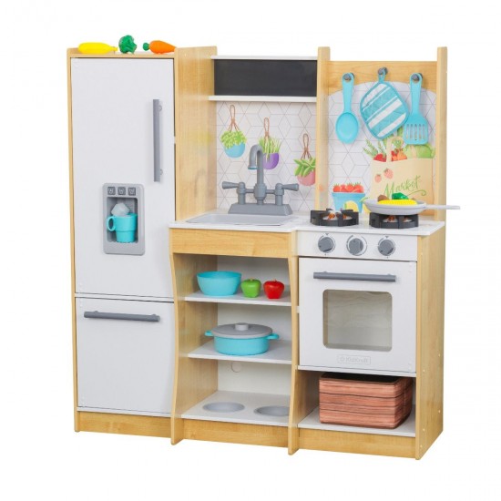 Bucataria de joaca pentru copii KidKraft Fresh Harvest Kitchen cu sunete si luminii 22 accesorii 