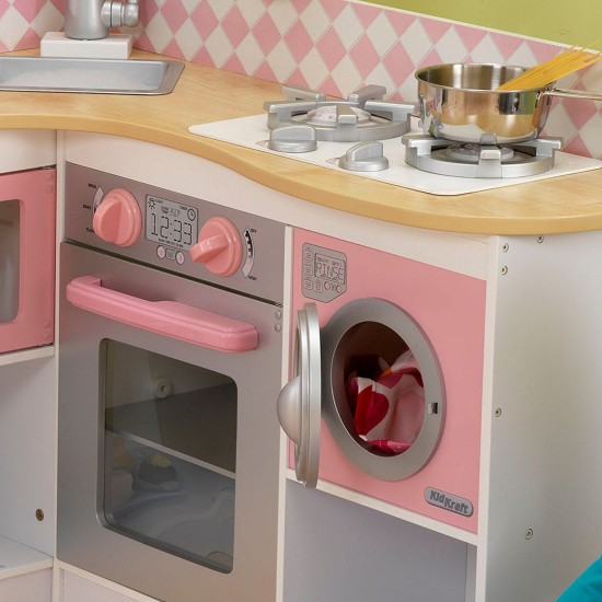 Bucatarie de joaca alb cu roz Grand Gourmet Corner Kitchen Kidkraft