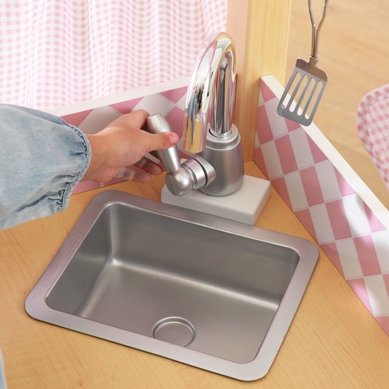 Bucatarie de joaca alb cu roz Grand Gourmet Corner Kitchen Kidkraft