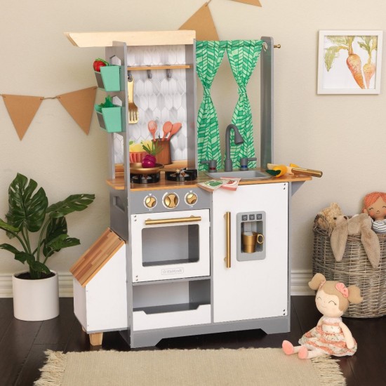 Bucatarie de joaca copii Terrace Garden Play Kitchen KidKraft cu accesorii sunte si lumini