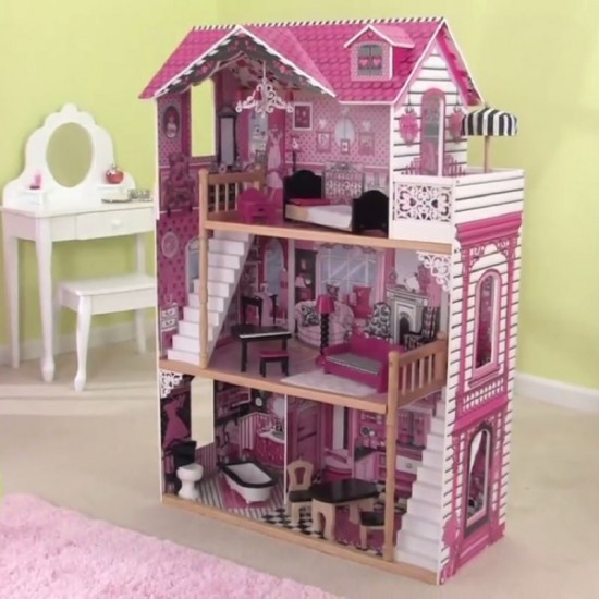 Casuta de papusi din lemn Amelia KidKraft cu doua scari interioare casute papusi pentru fetite