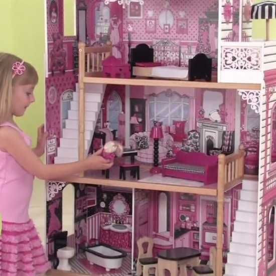 Casuta de papusi din lemn Amelia KidKraft cu doua scari interioare casute papusi pentru fetite