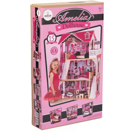 Casuta de papusi din lemn Amelia KidKraft cu doua scari interioare casute papusi pentru fetite