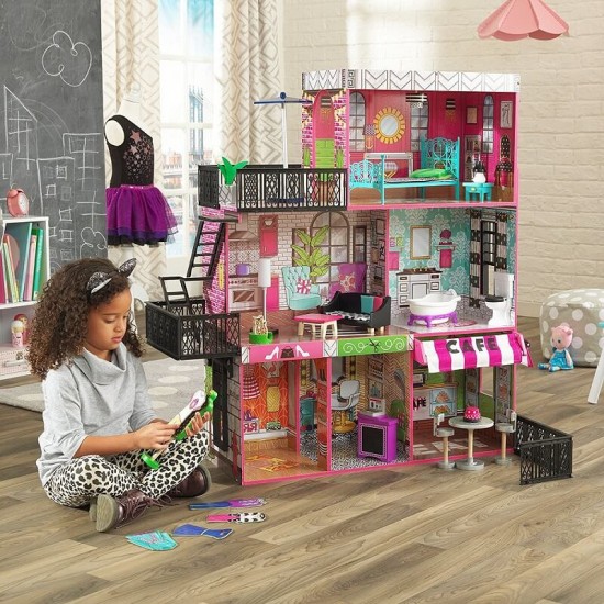 Casuta de papusi mobilata din lemn pentru fetite Brooklyn Loft Kidkraft