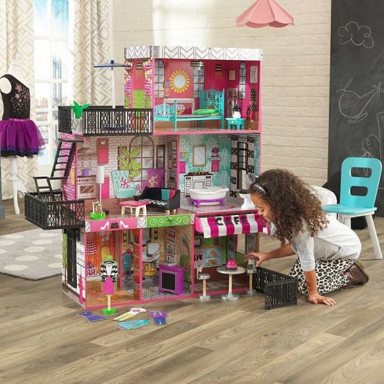 Casuta de papusi mobilata din lemn pentru fetite Brooklyn Loft Kidkraft