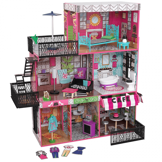 Casuta de papusi mobilata din lemn pentru fetite Brooklyn Loft Kidkraft