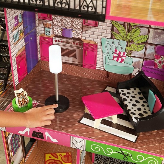 Casuta de papusi mobilata din lemn pentru fetite Brooklyn Loft Kidkraft