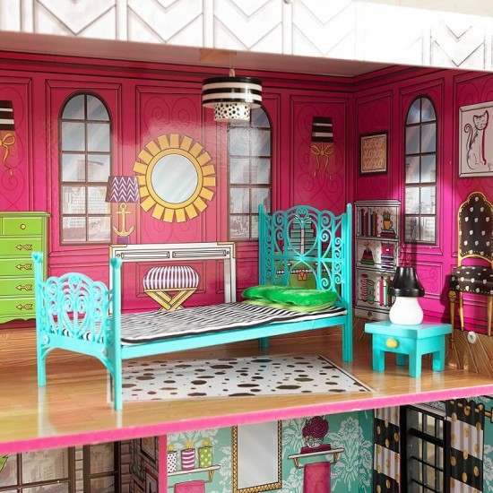 Casuta de papusi mobilata din lemn pentru fetite Brooklyn Loft Kidkraft