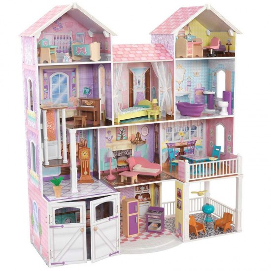 Casuta pentru papusi Country Estate KidKraft cu sunete si lumini 135 x 117 cm din lemn MDF