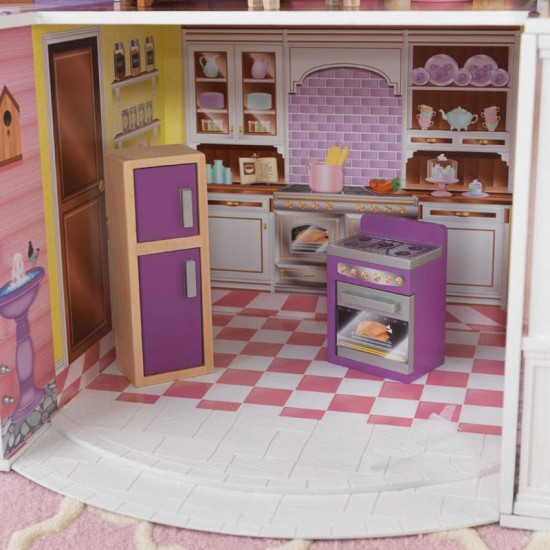 Casuta pentru papusi Country Estate KidKraft cu sunete si lumini 135 x 117 cm din lemn MDF