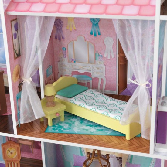 Casuta pentru papusi Country Estate KidKraft cu sunete si lumini 135 x 117 cm din lemn MDF