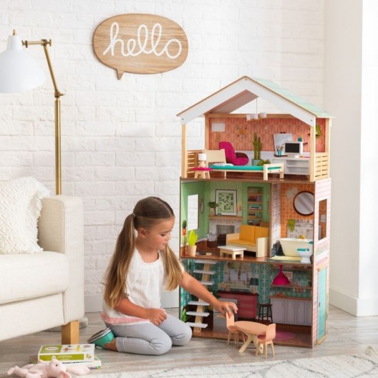 Casuta din lemn de joaca pentru papusi Vintage Luxe Dottie Dollhouse KidKraft