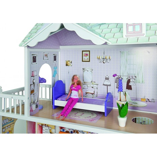 Casa de papusi din lemn MDF - Eichhorn Dollhouse 123 cm cu trei etaje mobilata complet