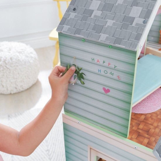 Casuta de papusi  Halie Dollhouse Kidkraft din lemn cu sunete, lumini si frigider care se deschide