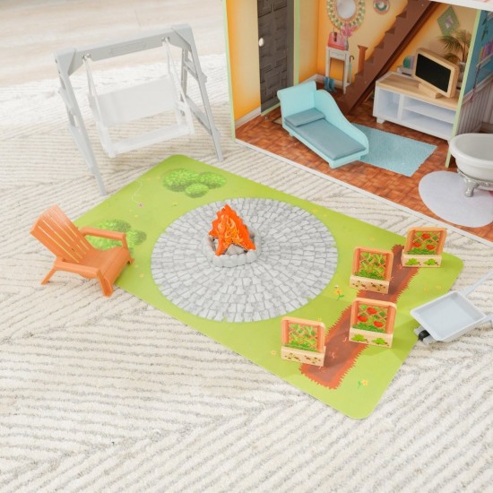Casuta de papusi  Halie Dollhouse Kidkraft din lemn cu sunete, lumini si frigider care se deschide