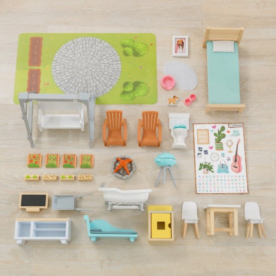 Casuta de papusi  Halie Dollhouse Kidkraft din lemn cu sunete, lumini si frigider care se deschide
