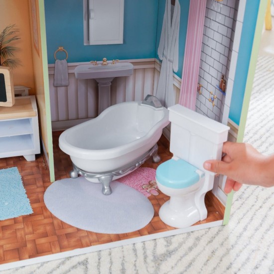 Casuta de papusi  Halie Dollhouse Kidkraft din lemn cu sunete, lumini si frigider care se deschide