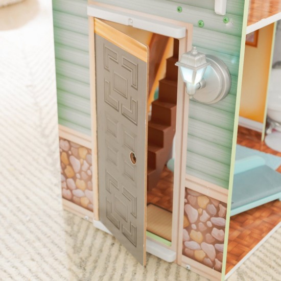 Casuta de papusi  Halie Dollhouse Kidkraft din lemn cu sunete, lumini si frigider care se deschide