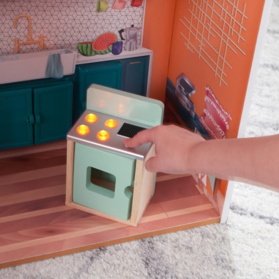 Casuta de papusi din lemn Marlow Dollhouse EZ Kraft Assembly cu lumini sunete si pat rabatabil Kidkraft