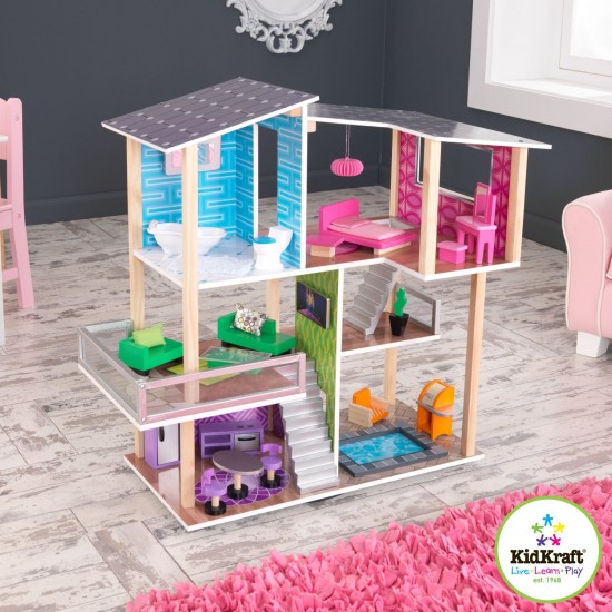 Casuta de papusi Modern Living Dollhouse Kidkraft – 360 grade de joaca pe ambele parti