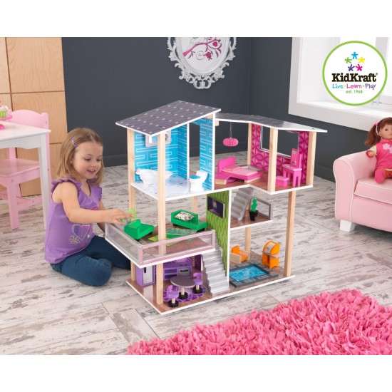 Casuta de papusi Modern Living Dollhouse Kidkraft – 360 grade de joaca pe ambele parti