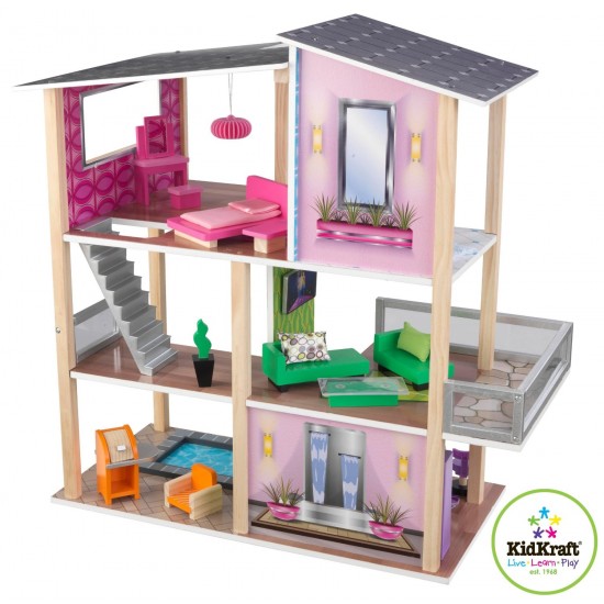 Casuta de papusi Modern Living Dollhouse Kidkraft – 360 grade de joaca pe ambele parti