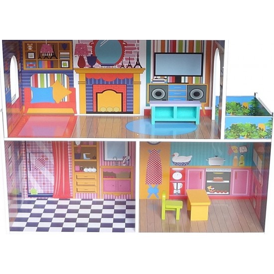 Casuta de papusi Tall Town DollHouse  din lemn cu 3 etaje si mobilier 