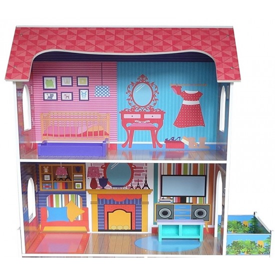 Casuta de papusi Tall Town DollHouse  din lemn cu 3 etaje si mobilier 