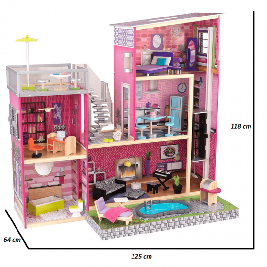 Casuta de papusi din lemn Uptown DollHouse KidKraft cu piscina cu apa