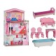 Casa de papusi din lemn MDF - Woodyland Dollhouse  cu lift 116 cm  trei etaje cu mobilier inclus