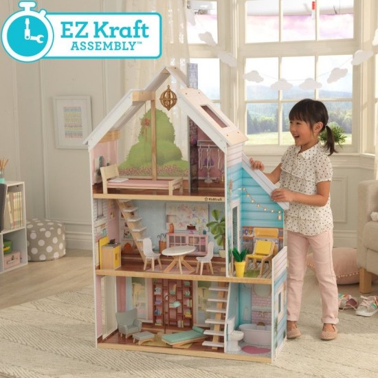 Casuta de papusi din lemn ZOEY - Juliette - Dollhouse Kidkraft EZ Kraft Assembly cu sunete si lumini