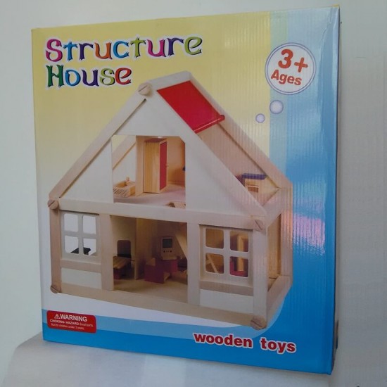 Casuta din lemn natur cu 4 seturi de mobilier Structure House