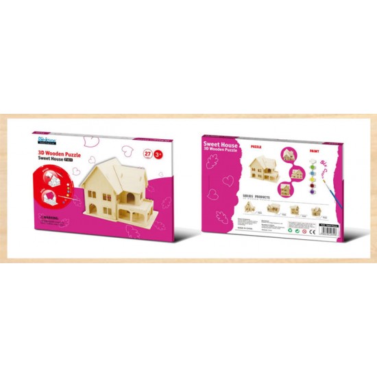Sweet House - casuta din lemn de pictat puzzle 3D