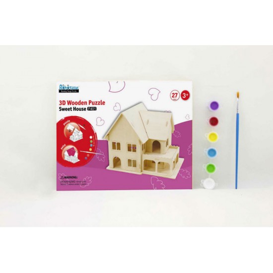 Sweet House - casuta din lemn de pictat puzzle 3D