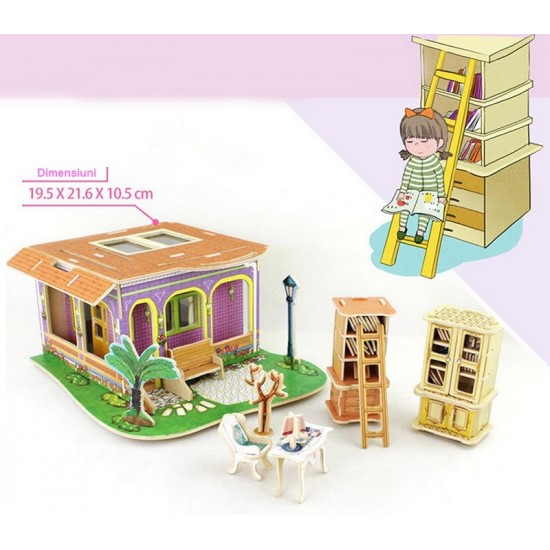 Dream Villa Study Room - Casuta din lemn cu mobilier (puzzle 3D)