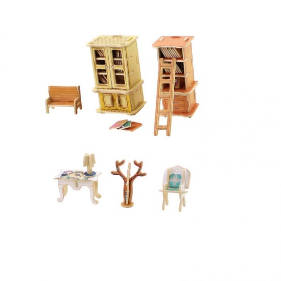 Dream Villa Study Room - Casuta din lemn cu mobilier (puzzle 3D)