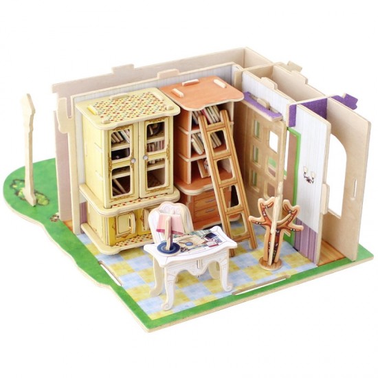 Dream Villa Study Room - Casuta din lemn cu mobilier (puzzle 3D)