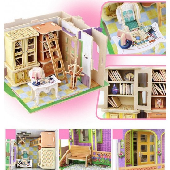 Dream Villa Study Room - Casuta din lemn cu mobilier (puzzle 3D)
