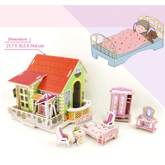 Dream Villa - Casuta din lemn cu mobilier de dormitor