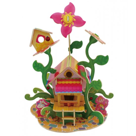 Flower House Forest Cabin - Puzzle 3D din lemn