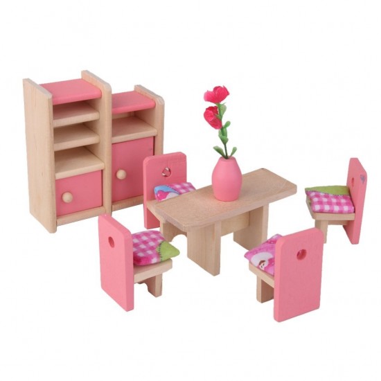 Set mobilier Bucatarie- Dining Romm de jucarie din lemn 8 piese