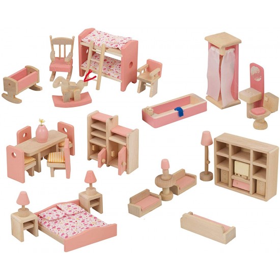 Set mobilier complet pentru casute de papusi - 6 in 1