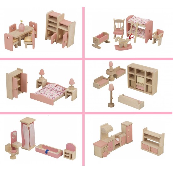 Set mobilier complet pentru casute de papusi - 6 in 1