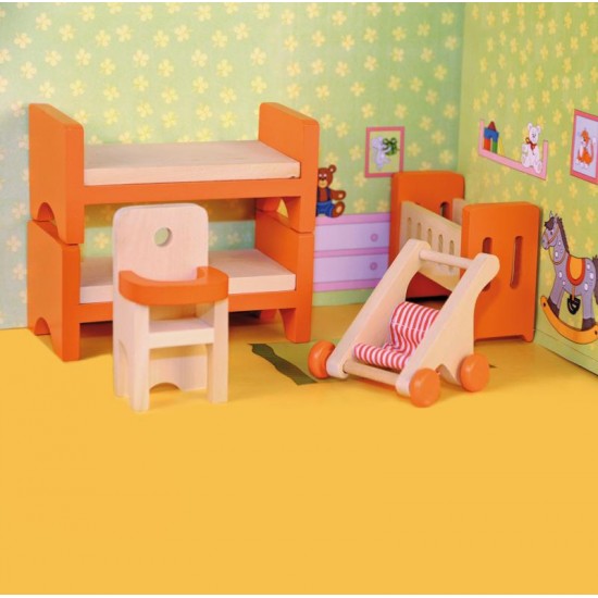 Set mobilier Camera Copilului pentru casute de papusi WoodyLand